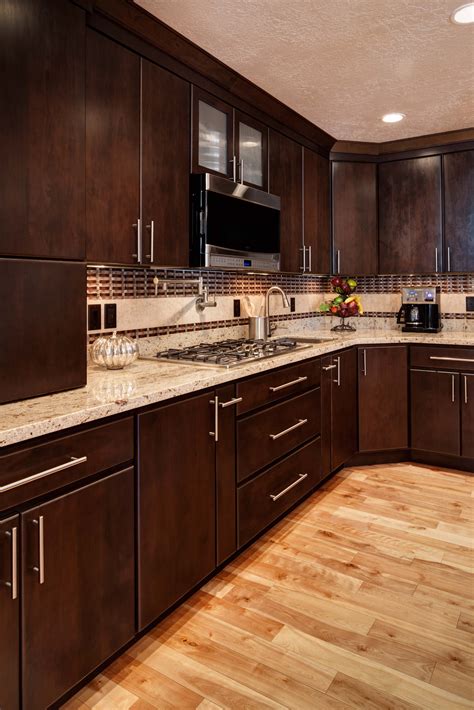 dark brown kitchen cabinets with stainless steel appliances|modern dark brown kitchen cabinets.